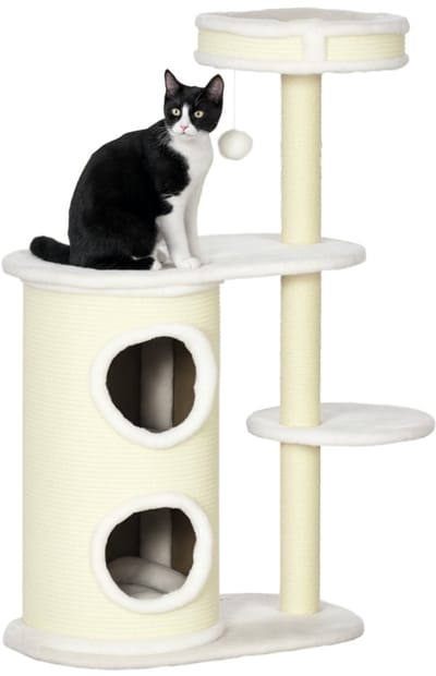 Krabpaal met Krabton - 59 x 35 x 100 cm - Met Kattenbed en Speelgoed - Crème Wit