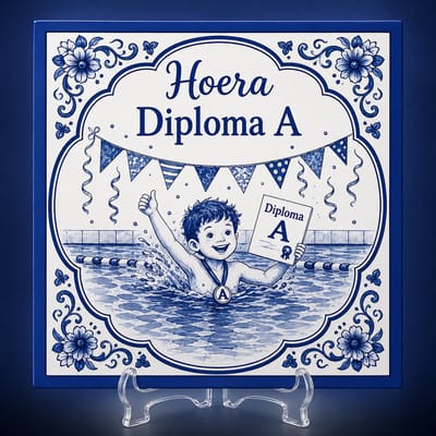 Spreuktegeltje - Tegeltje met tekst: Hoera Diploma A - Tegeltje -Delfts Blauwe styll - Cadeau - Tegeltje met tekst - Zwemdiploma - Diploma A -Tekst tegeltje - Afzwemmen -XLX®