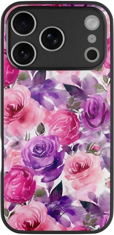 Casimoda® hoesje - Geschikt voor iPhone 17 Pro Max - Rosy Blooms - Luxe Hard Case Zwart - Backcover telefoonhoesje - Roze