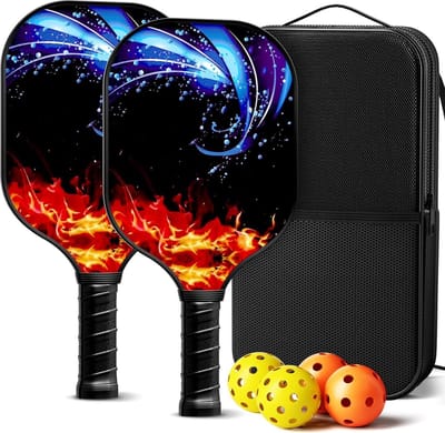 Linkax Pickleball racket glasvezel peddelset lichtgewicht - 4 pickballenballen, tas - beginners vrouwen mannen