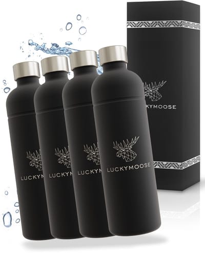 Luckymoose RVS Drinkfles 1,25L - Universeel geschikt voor Bruiswatertoestellen - Set van 4 - Infinity Roestvrijstalen Waterfles - Herbruikbaar - Zwart