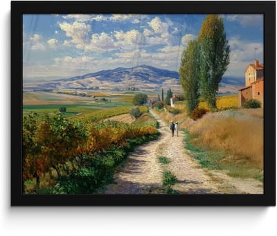 Poster in lijst - Fotolijst 40x30 cm - Posters - Mensen - Wandelen - Zandpad - Velden - Posterlijst zwart - Decoratie - Wanddecoratie woonkamer - Muurdecoratie slaapkamer