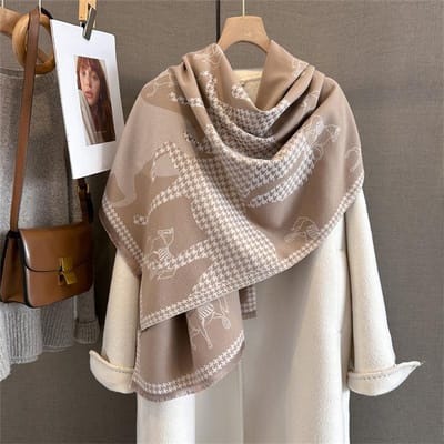 Dames Winter Sjaal Kasjmier Pashmina Sjaals En Wraps Bufandas Paard Print Warme Dikke Sjaals Deken Voor Dame Luxe 65x180cm gray