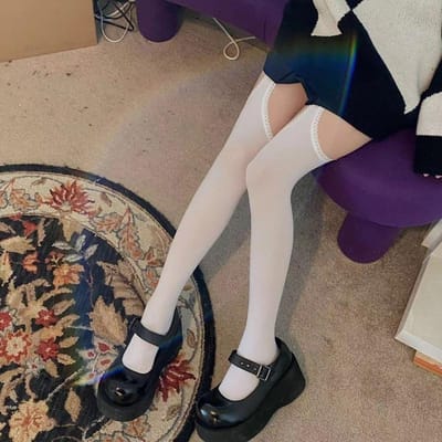 Dames Witte Sexy Kousen Met Band Suspender Brede Band Panty Lolita Dij Hoge Kousen Met Jarretels Over de Knie Sokken One Size gray