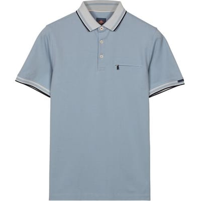 Baileys Polo Contrast Collar Zipped Chest Pocket Cotton Subtle Stretch Sky Blue / male