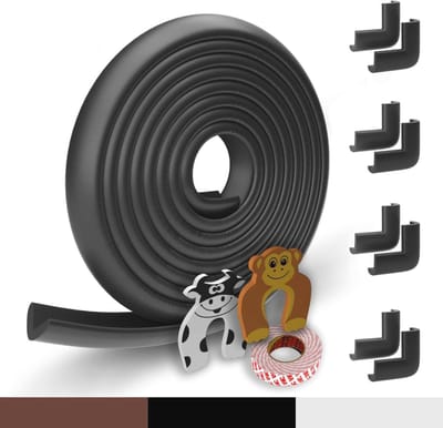 Hoekbeschermers Baby - Hoekbescherming Uit Schuimstof - Origineel Hoffenbach - Zwart - Bruin - Wit - 62cm - Deurhoekbescherming - 8x Hoekbescherming - Hoekbeschermer - 2x Vingerbescherming Hoekbeschermers Baby