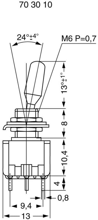 Miyama 703117 MS 500-BC-J Tuimelschakelaar 125 V/AC 6 A 2x (aan)/uit/(aan) Moment/0/moment 1 stuk(s)