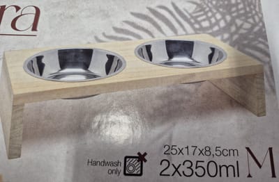 Voerbak hond - Houten voerbak - Dieren voerbak - Drinkbak- Drinkbak hond - Voerbak kat - Voer hond duo bak met roestvrijstalen kommen 2 x 30 ml