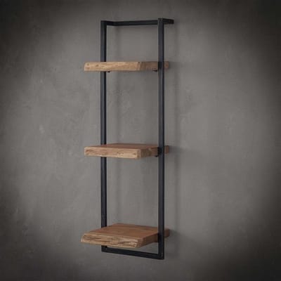 PS-Collection Edge Verticaal Wandplank 30x25x100cm - Naturel - Acacia/Metaal - wandplank - wandrek industrieel - wandrek metaal zwart - wandrek rond - wandrekken - wandplank zwevend - wandplank hout - wandkubus - boekenplank