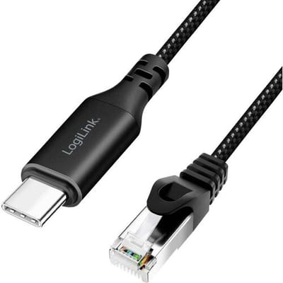 LogiLink USB 3.2 Gen 1 (USB 3.0) Adapterkabel [1x USB-C USB 3.2 (Gen 1) - 1x RJ45-stekker 8p8c] CU0413 3.00 m Textielmantel