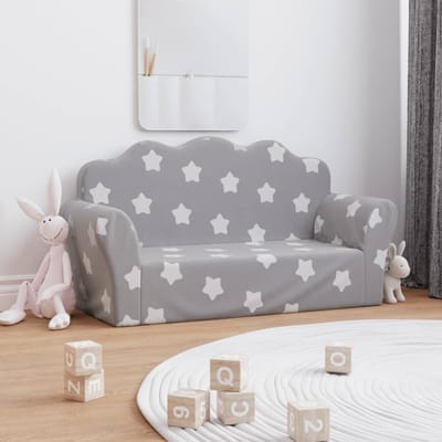 vidaXL - Kinderbank - 2-zits - met - sterren - zacht - pluche - lichtgrijs