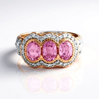 Cavill - Zilveren ring met 3x ovale Kunzietstenen 3,05 ct & 34x Cambodjaanse zirkonia 0,46 ct - 925 Sterling Zilver Palladium - Elegant