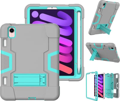 Geschikt Voor iPad Mini 7 Hoes en geschikt voor iPad Mini 6 hoes - Fonu Shockproof Standcase Cover - Met Standaard - Schokbestendig - Mini 2024 en Mini 2021 - 8.3 inch scherm - Grijs