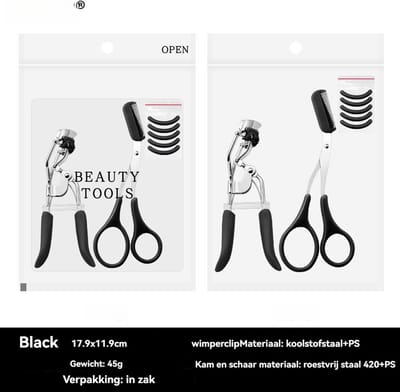 Wimperkruller - wimperkruller set-Eyelash Curler + 5x Gratis Extra Siliconen Pad-Wenkbrauwschaar&Incl. kammetje -zwart