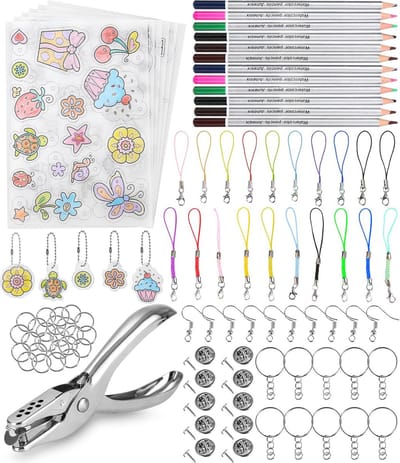 195-delige Krimpfolie Set voor Creatieve DIY Projecten - Inclusief A4 Krimppapier, Sleutelhanger, en Knutselmateriaal