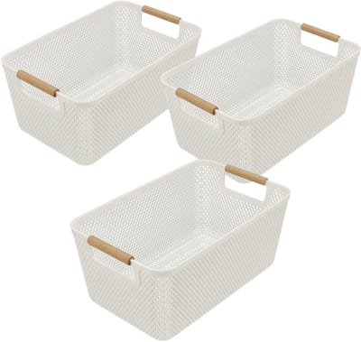 Opbergmand Kunststof Set van 3 – 12 Liter Opbergmand Kinderkamer – Keukenkast en Kledingkast Organizer – Stapelbare Vierkante Opbergbox / Opbergdoos