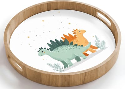 Dienblad rond 40x40 cm - Schootdienblad hout - Planten - Sterren - Dinosaurussen - Oranje - Borrelplank rechthoek - Plateau houten dienbladen