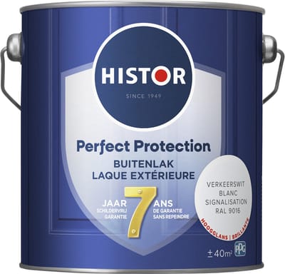 Histor Perfect Protection Buitenlak - Houtlak - Houtverf voor Buiten - Hoogglans Verf voor Hout - Buitenverf - Verkeerswit RAL 9016 - 2.5 L