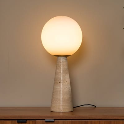 Lucide Tafellamp Evin, crèmekleurig, hoogte 46 cm, steen/glas