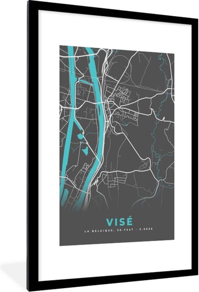 Fotolijst incl. Poster - Plattegrond – Visé – Blauw – Stadskaart - Kaart - 80x120 cm - Posterlijst
