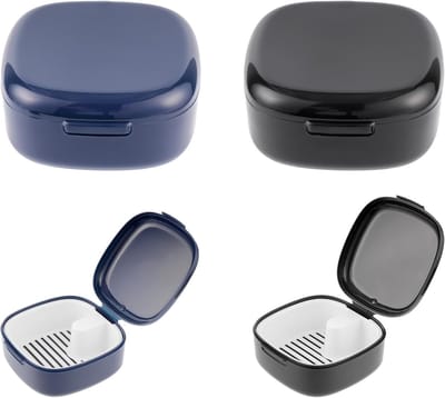 Set van 2 gebitsdozen, lekvrije opbergdoos voor kunstgebitten, reinigingsbox voor dentale protheses met zeef en extra bescherming