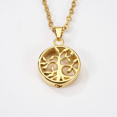 Quiges - RVS - Ashanger - Goudkleurig - Urn - Levensboom - Met - Verstelbare - Ketting - 45 - 50cm en vulsetje - Asketting - As sieraad - SLSA048