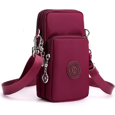 Nieuwe Vrouwen Mobiele Telefoon Tas Nylon Mobiele Telefoon Tas Munt Portemonnee Riem Schoudertas Kleine Crossbody Tassen voor Vrouwen Portemonnee Reistas wijnrode kleur