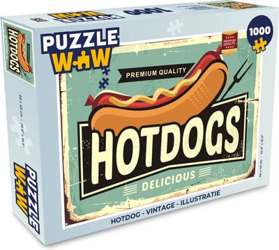Puzzel Hotdog - Vintage - Illustratie - Legpuzzel - Puzzel 1000 stukjes volwassenen