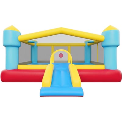 Château Gonflable, 4,5 x 4,2 x 2,1 m Château Gonflable de Saut, Toboggan Gonflable pour Enfants avec Toboggan, Panier de Basket, Jeu de Cible & Saut