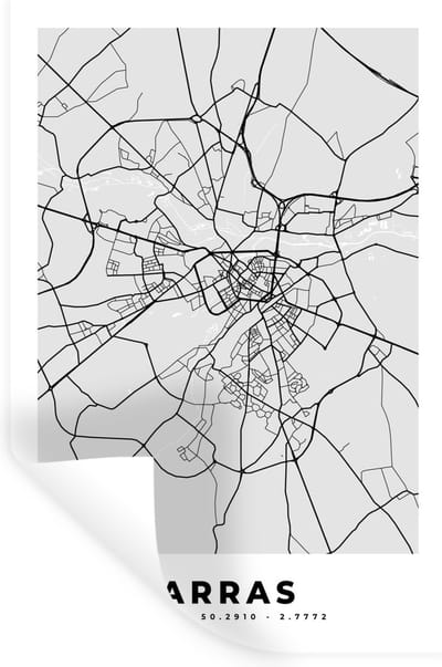 Muurstickers - Sticker Folie - Stadskaart - Frankrijk - Kaart - Arras - Plattegrond - 20x30 cm - Plakfolie - Muurstickers Kinderkamer - Zelfklevend Behang - Zelfklevend behangpapier - Stickerfolie