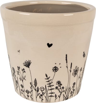 Keramiek Bloempot voor Binnen – Zwart Bloemen – Rustieke Pot – Ø 21 cm – Bloemenmotief