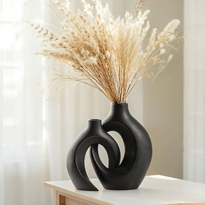 Bloemenvazen Set van 2 - Keramische Vazen - Moderne Binnenvazen - Scandinavische Decoratie - Handgemaakt - Unieke Stijl - Decoratieve Vaas