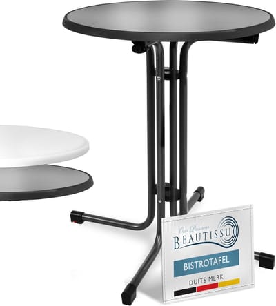 Bistrotafel Ø 70 cm - Klaptafel Zwart - H 70 cm - Tuintafel - Terrastafel - Balkontafel - Campingtafel - Bar - Eettafel - Inklapbaar - Outdoor - Waterafstotend - Krachtig Staal Frame - UV- en Krasbestendig - Ruimtebesparend