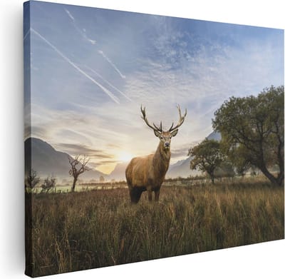 Artaza Canvas Schilderij Hertenkop - 40x30 cm - Klein - Wanddecoratie Gewei - Muurdecoratie Natuur - Kamer Accessoires Bergen