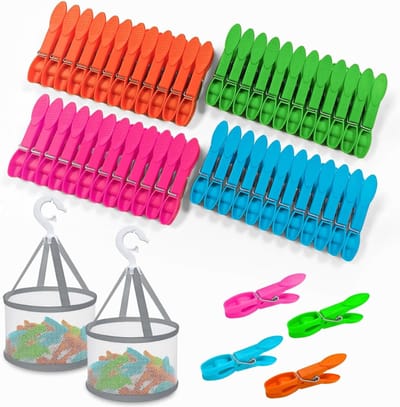Set van 48 Wasknijpers met Opbergmand voor Kleding, Ideaal voor Waslijnen, Balkon en Huishoudelijk Gebruik