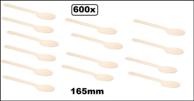 600x houten lepel naturel 165mm next generation - Bestek soep lepel duurzaam hout