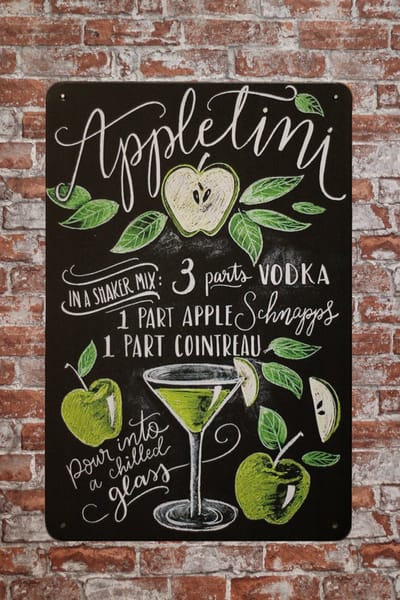 Appletini cocktail wandbord - Metalen Wandbord - Metalen bordjes mancave - Mancave decoratie - Metal sign - Tekstborden - Bar decoratie - 20 x 30cm