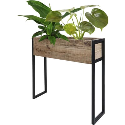 Plantenbak 72CM - Bruin & Zwart - Mangohout & Metaal - Rootsmann