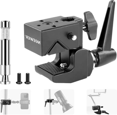 Super Clamp met 5/8 Inch Bouten, Veerhaak, 6 cm Bakken Handvat, Zware Klem voor Fotostudio, Camera en Verlichting, Max Belastbaarheid 15 kg, Ideaal voor Ronde Buizen en Vlakke Oppervlakken
