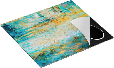 Chefcare Inductie Beschermer Abstracte Kunst - Blauw Goud Acryl - 60x50 cm - Afdekplaat Inductie - Kookplaat Beschermer - Inductie Mat