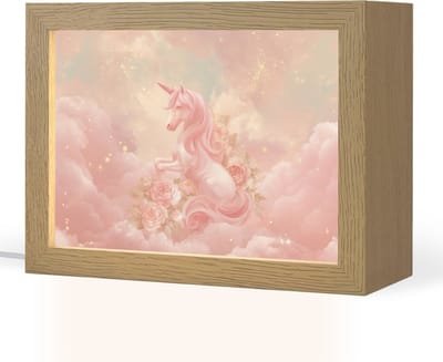 Nachtlampje 20x15 cm - Kinder lampje - Eenhoorn - Wolken - Roze - Tafellamp kinderkamer - Slaapkamer lamp - Bedlamp kinderen - Kinderlampje stopcontact - Wandlamp babykamer - Nachtlampjes