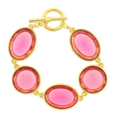 Behave - armband goudkleur roze stenen - kleurrijke stijl - nikkelvrij