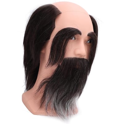 Kappers Mannequin Hoofd Man met Haar Lange Baard Wenkbrauwen Semi Kaal Realistisch Hars PVC Kapper beige