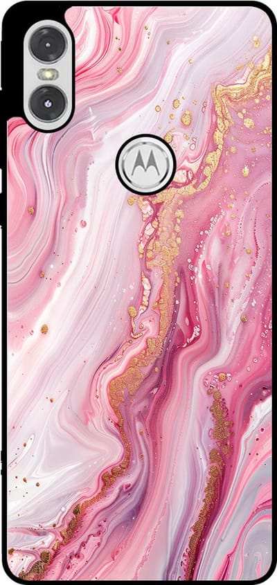 Smartphonica Telefoonhoesje Geschikt voor Motorola One P30 Play met marmer opdruk - TPU backcover case marble design - Roze geschikt voor Motorola One P30 Play
