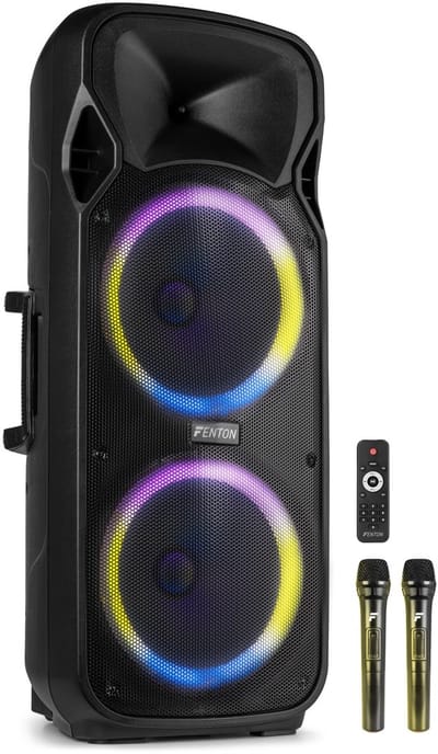 Speaker Bluetooth - Fenton FT212LED MK2 karaoke box met LED’s, accu en microfoons - Voor huisfeestjes