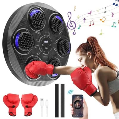 Towwoo Muziekboksmachine, bluetooth, met bokshandschoenen, boksautomaat, wandgemonteerde boksdoel, led-elektronische boksmachine, ondersteunt Bluetooth voor volwassenen