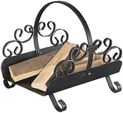 Houten mand - Smeedijzeren rek - Haardhout opslag - Decoratief design - 36x40x36 cm - Zwart