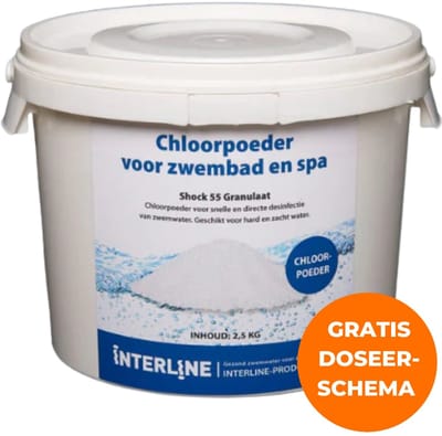 Interline Chloorshock 2,5 kg - Zwembadchloor - Inclusief doseerschema - Chloorgranulaat voor zwembad - Chloorshock - Chloorgranulaat voor kleine, middelgrote en grote zwembaden