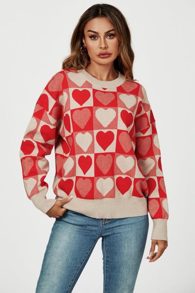 Hartpatroon gebreide trui in rood