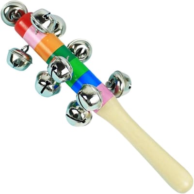 Muziekinstrumenten - Slagspeelgoed voor baby's, 19,5 cm, verstelbare tromboerijn voor baby's, metalen bel, houten handvat, educatief muziekspeelgoed, draagbare regenboogbel, voor meisjes en g